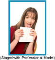 Woman licking a white envelope (staged with professional model).
